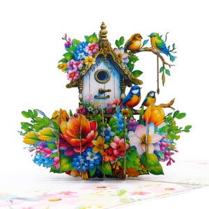 Green Birds Nest Flowers Pop Up Card, 3D Cards, Christmas  Card, Greeting Cards,Happy Birthday Gift card,handmade card,paper craft,