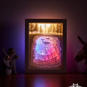 Scatola luminosa intagliata in carta Scatola luminosa intagliata in carta Luce notturna Scatola luminosa a LED 3D Shadow Box - balena