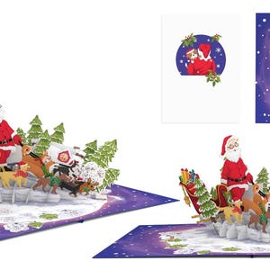 Tarjeta emergente con el paseo del perro de Papá Noel, tarjetas 3D, tarjeta navideña, tarjetas de felicitación, tarjeta de regalo de feliz cumpleaños, tarjeta hecha a mano, manualidad de papel