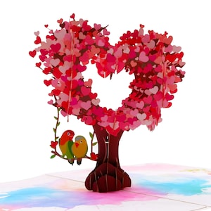 Tarjeta emergente con diseño de árbol de amor de pájaros, tarjetas 3D, tarjeta de cumpleaños, tarjetas de felicitación, tarjeta de regalo de feliz cumpleaños, tarjeta hecha a mano, manualidad de papel, tarjeta de flores,