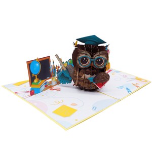 Carte Pop Up de remise de diplôme de hibou, cartes 3D, carte de Noël, cartes de vœux, carte cadeau de joyeux anniversaire, carte faite à la main, artisanat en papier,