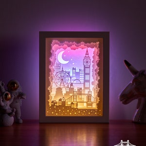 Scatola luminosa intagliata in carta Scatola luminosa intagliata in carta Luce notturna Scatola luminosa a LED 3D Shadow Box - Skyline di Londra