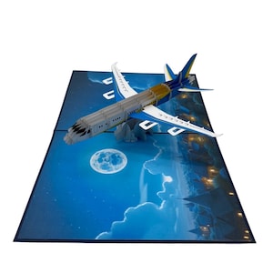 Pop-upkaart vliegtuig, 3D-kaarten, kerstkaart, wenskaarten, gelukkige verjaardagscadeaukaart, handgemaakte kaart, papierkunst,