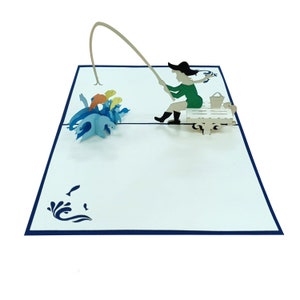 Tarjeta emergente de pescador, tarjetas 3D, tarjeta de Navidad, tarjetas de felicitación, tarjeta de regalo de feliz cumpleaños, tarjeta hecha a mano, artesanía de papel,