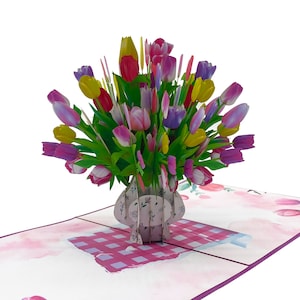 Tulips Bouquet Pop Up Card, 3D Cards, Birthday Card, Greeting Cards,Happy Birthday Gift card,handmade card,paper craft,flower card,