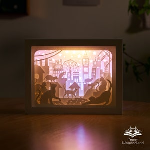 Scatola luminosa intagliata in carta Scatola luminosa intagliata in carta Luce notturna Scatola luminosa a LED 3D Shadow Box -Cat London