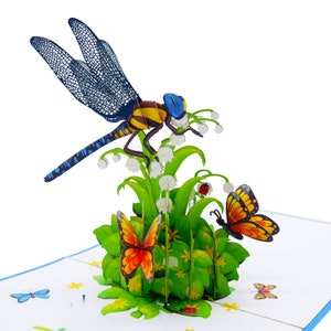 Libelle Pop Up Karte, 3D Karten, Geburtstagskarte, Grußkarten,Happy Birthday Geschenkkarte,handgemachte Karte,Blumenkarte,