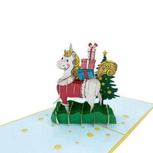 Carte pop-up poney de Noël, cartes 3D, carte de Noël, cartes de vœux, carte cadeau de joyeux anniversaire, carte faite à la main, artisanat en papier,