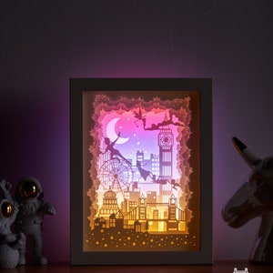 Papercut Light Box, papierowa rzeźbiona świetlna skrzynka, lampka nocna, 3D LED Light Box, Shadow Box -London Skyline