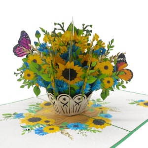 Zonnebloemen pop-up kaart, 3D-kaarten, kerstkaart, wenskaarten, Happy Birthday Gift card, handgemaakte kaart, papier ambacht,