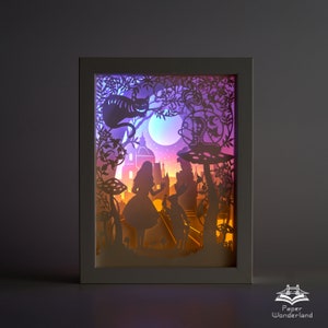 Scatola luminosa intagliata in carta Scatola luminosa intagliata in carta Luce notturna Scatola luminosa a LED 3D Shadow Box - paese delle meraviglie