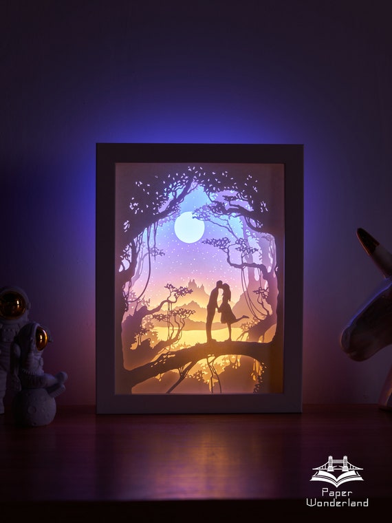 Papercut Light Box Paper carving light box night light 3d led light box  Shadow Box -Kiss