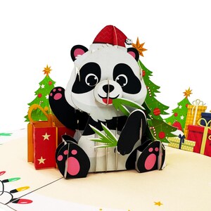 Biglietto pop-up di Natale con panda, biglietti 3D, biglietti di Natale, biglietti di auguri, biglietti regalo di buon compleanno, biglietti fatti a mano, artigianato di carta,