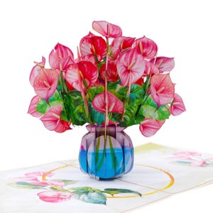 Carte pop-up Anthurium andraeanum, cartes 3D, carte de Noël, cartes de voeux, carte-cadeau de joyeux anniversaire, carte faite main, travaux manuels en papier,