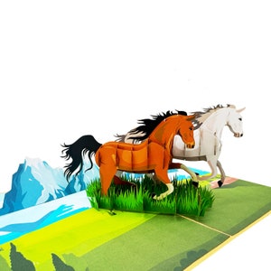 Pferde Pop Up Karte,3D Karten,Weihnachtskarte,Grußkarten,Happy Birthday Geschenk Karte,handgemachte Karte,Papierkunst,