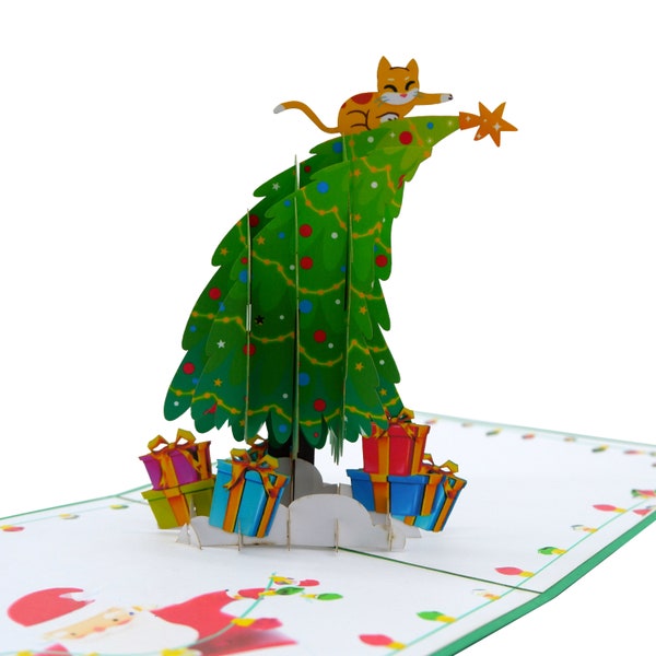 3D-pop-upkaart Funny Cat-kerstboom
