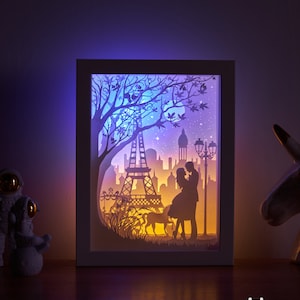 Scatola luminosa intagliata in carta Scatola luminosa intagliata in carta Luce notturna Scatola luminosa a LED 3D Scatola delle ombre - Coppie romantiche