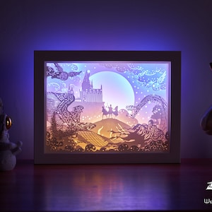 Scatola luminosa intagliata in carta Scatola luminosa intagliata in carta Luce notturna Scatola luminosa a LED 3D Scatola delle ombre - Castello