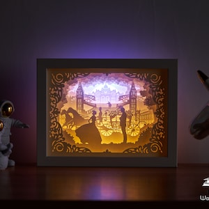 Scatola luminosa intagliata in carta Scatola luminosa intagliata in carta Luce notturna Scatola luminosa a LED 3D Shadow Box - Matrimonio da sogno