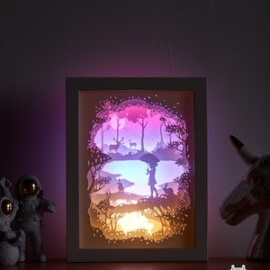 Scatola luminosa intagliata in carta Scatola luminosa intagliata in carta Luce notturna Scatola luminosa a LED 3D Scatola delle ombre - Viaggio fantasy