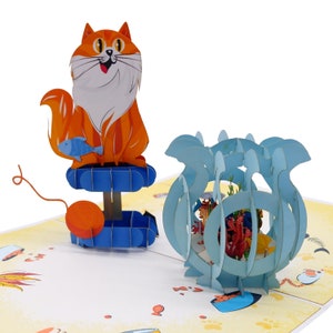 Carte pop-up drôle de chat, cartes 3D, carte d’anniversaire, cartes de vœux, carte-cadeau de joyeux anniversaire, carte faite à la main, artisanat en papier, carte de fleurs,