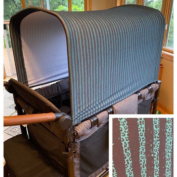 Wonderfold Canopy, UV Protection, Leopard Print on Stripes Teal Canopy, Made to Order