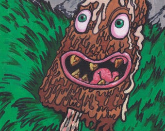 Gary se sentía cálido y seguro en el bosque (Pintura acrílica hecha a mano sobre lienzo de 8 x 10 pulgadas).