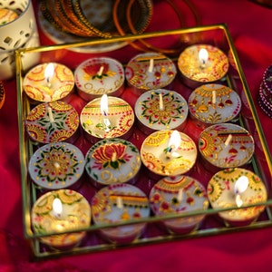 Handgeschilderde Diwali-theelichtkaarsen/trouwbedankjes