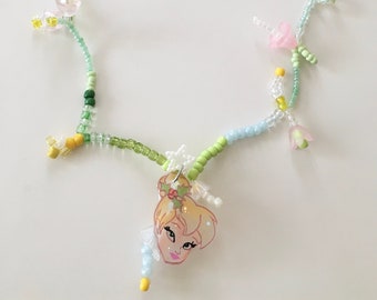 Tinkerbell Fairy Charm Necklace Choker, Disney Inspired Tinkerbell Jewelry, Fairy Bead Necklace, Disney Inspired Necklace Choker, Peter Pan