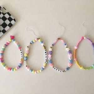 Custom Name Beaded Phone Charm: Y2K Pastel Rainbow Phone Strap