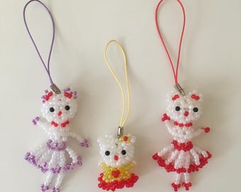 Handmade Kitty Lady Beaded Phone Charm: Glass Seed Beads