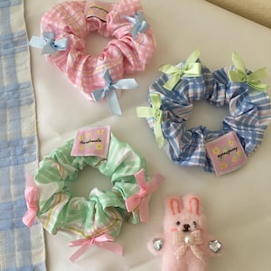 Super Cute Handmade  plaid Korean  Hair Scrunchies, Floral Scrunchies, Hair Scrunchies Set, plaid Hair Scrunchies, Gift For Her, Hair Gifts
