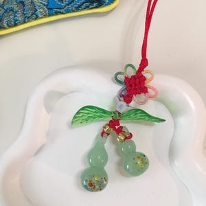 Handmade Green Jade Gourd Pendant: Vintage Style Car Charm/ Phone Charm