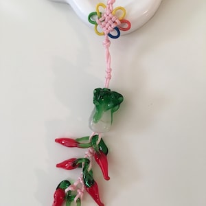 Handmade Chinese Jade Cabbage with Chili Bead Phone Charm/ Chinese style Cabbage Jade Pendant/ Jade Phone Charm/ Lucky Jade Pendant/ Vintage