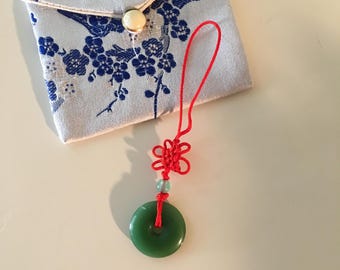 Handmade Chinese Jade Charm/ Red string Jade Charm/ Lucky Jade Phone Charm/ Jade For Kid/ Gift For Her/ Chinese Jade Pendant/ Green Jade