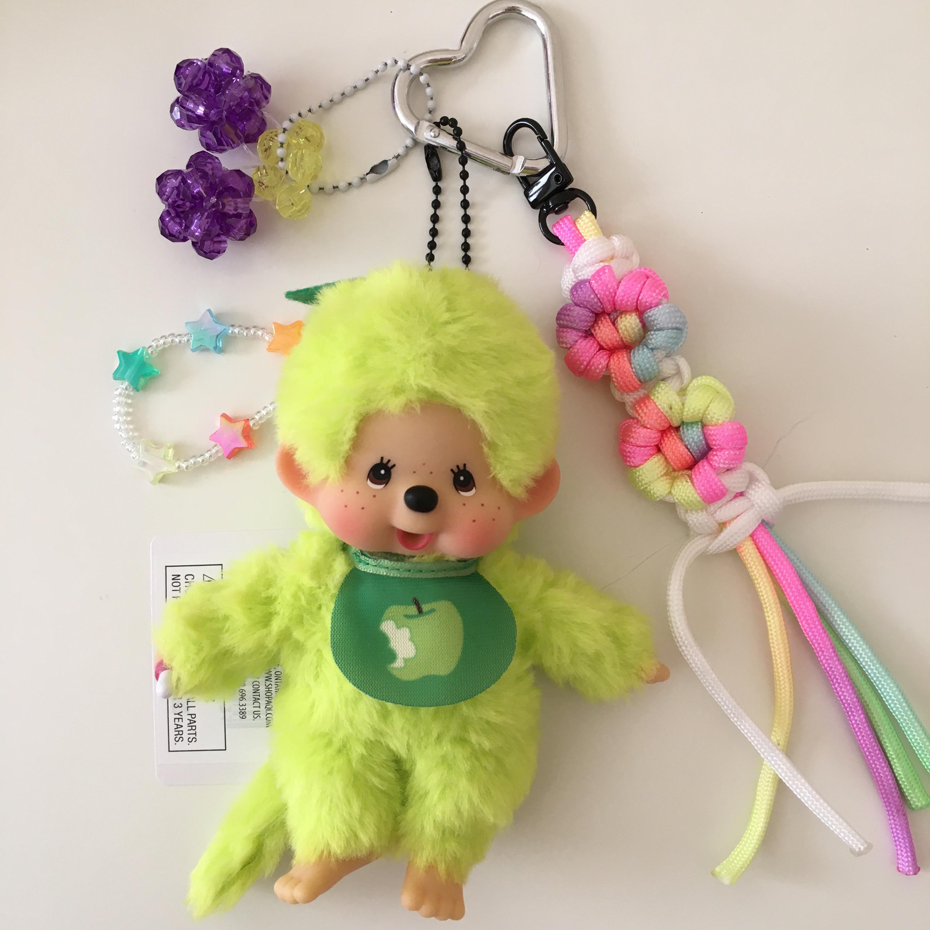 アクセサリー mucchi Green Monchhichi Keychain: Beaded Apple Bag Charm/ Fruit Monkey