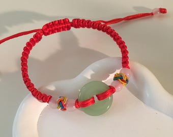 Handmade Jade Red String Bracelet: Adjustable Lucky Charm, Chinese Jade