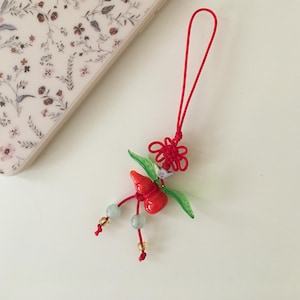 Handmade Orange Crystal Gourd Phone Charm: Vintage Jade Pendant