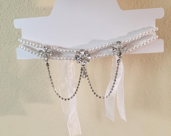 Elegant Bridal Pearl Choker – Handmade Party Ribbon Necklace