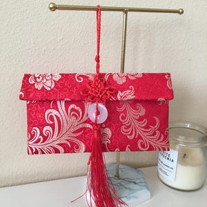 Sobres de seda roja con nudo chino y colgante de jade, bolsa de la suerte para bodas, compromisos, cumpleaños, aniversarios, estilo chino.