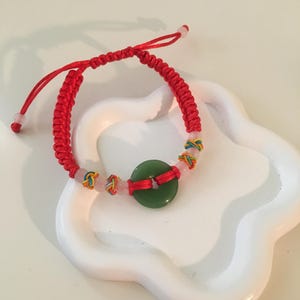 Handmade Jade Red String Bracelet: Adjustable Lucky Charm, Chinese Jade image 2