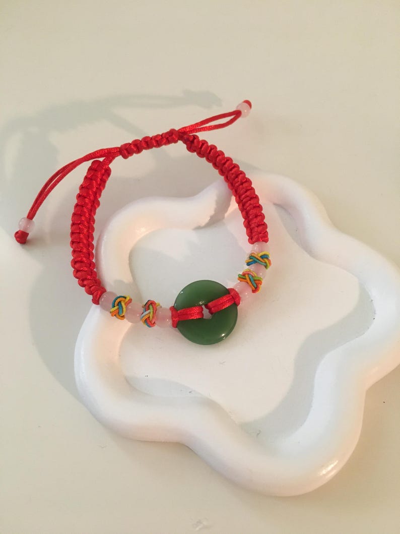 Handmade Jade Red String Bracelet: Adjustable Lucky Charm, Chinese Jade image 2