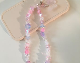 Butterfly Bubble Gum Beaded Phone Charm: Y2K Pastel Glass Beads
