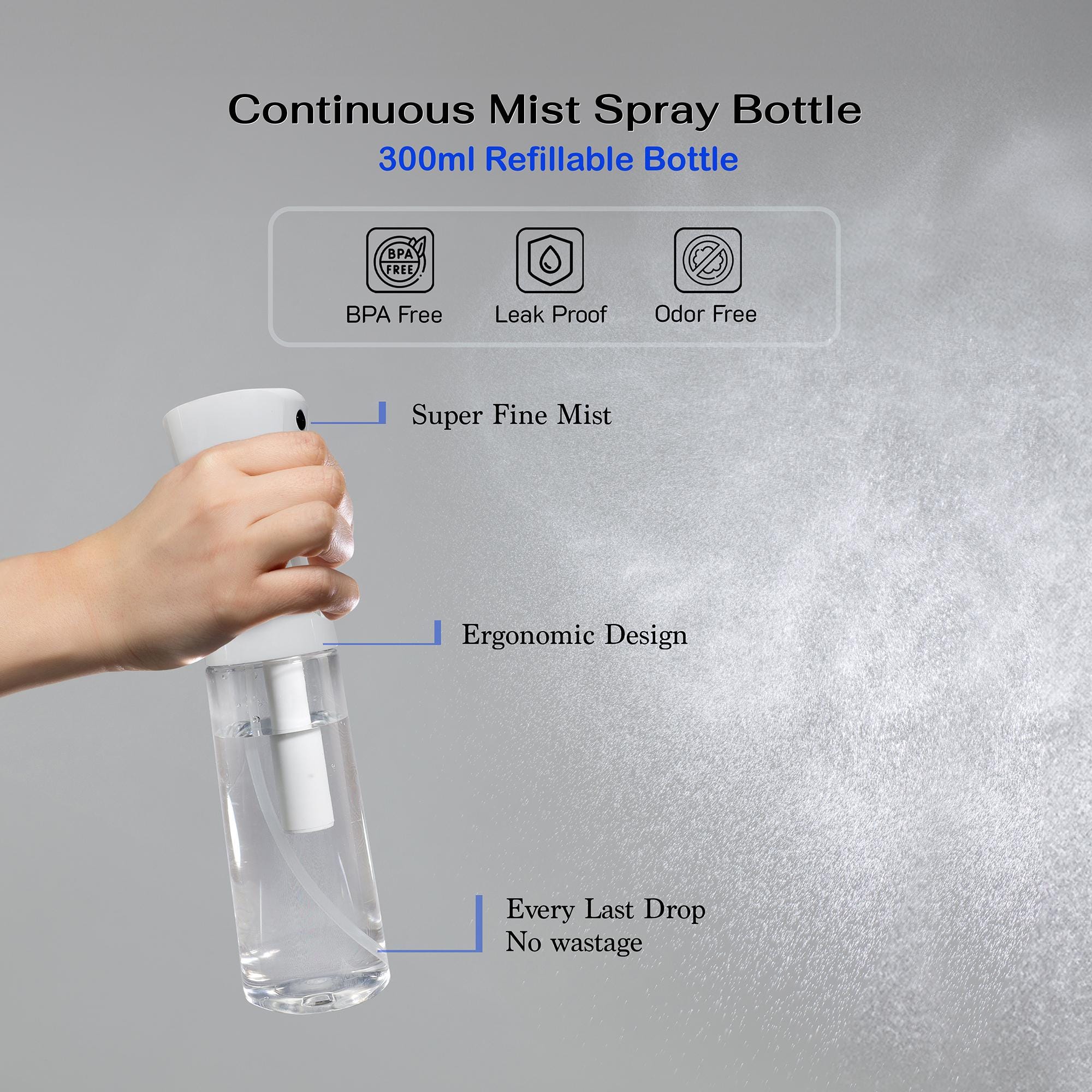 Continuous Spray Bottle for Hair - Fine Mist Spray Bottle – Refillable ...