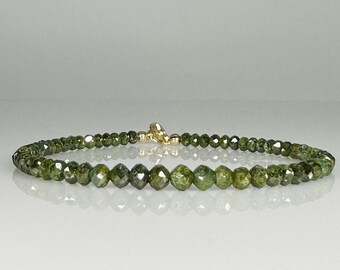 14K Yellow Gold Green Diamond Beaded Bracelet 17ct