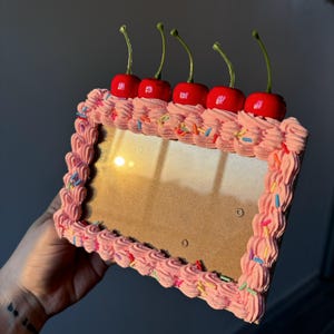 Pink Sprinkle Fake Cake Photo Frame with Cherries - Decoden Photo Frame - Unique Home Picture Frame - Cute Room Wall Decor 4x6