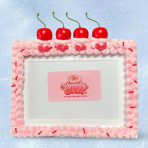 Fake Cake Photo Frame - Decoden Cherry Photo Frame - Romantic Valentine Photo Frame with Hearts - Maximalist Dopamine Room Decor 4x6 5x7