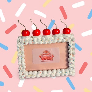 Cherry Sprinkle Fake Cake Photo Frame - Decoden Photo Frame - Dopamine Home Picture Frame, Maximalist Dopamine Room Decor 4x6