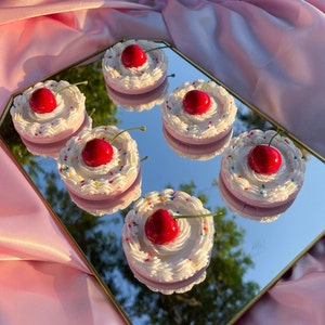 Cherry Fake Cake Compact Mirror - White Sprinkle Y2K Kawaii Gift - Round Small Pocket Size