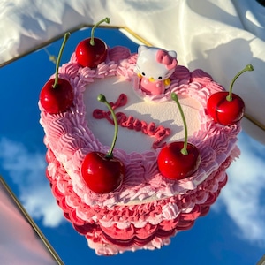 Custom Kitty Cherry Fake Cake - Kawaii Aesthetic Jewelry Storage Box Gift